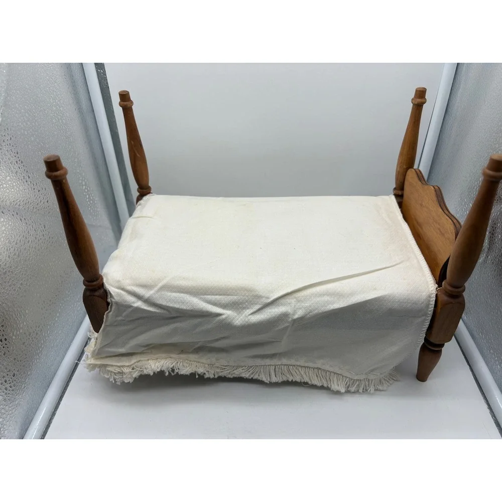 Vtg Hall's Lifetime Toys Wooden Dollhouse Bedroom Set Bed Dresser Table chair